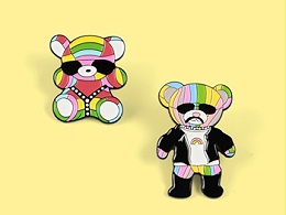 动物卡通徽章制作,彩虹熊卡通徽章定做