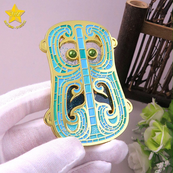 兽面纹铜牌流沙冰箱贴-东莞济安冰箱贴定制源头工厂