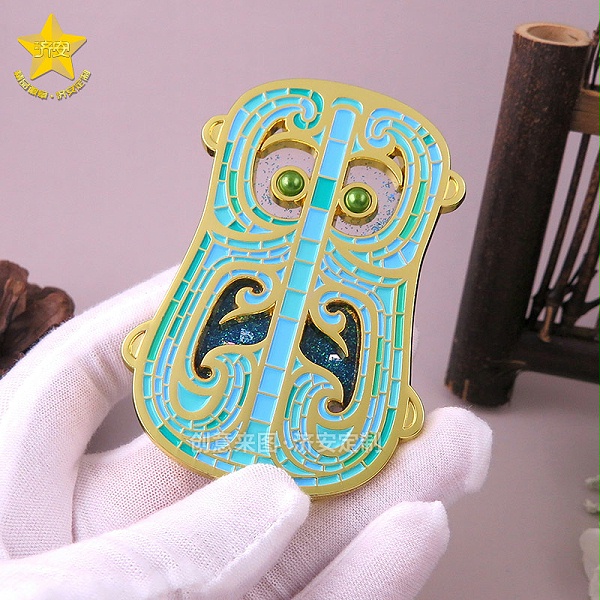 兽面纹铜牌流沙冰箱贴-东莞济安冰箱贴定制源头工厂