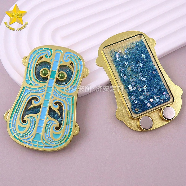 兽面纹铜牌流沙冰箱贴-东莞济安冰箱贴定制源头工厂