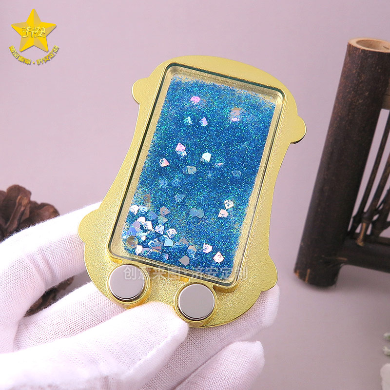 兽面纹铜牌流沙冰箱贴-东莞济安冰箱贴定制源头工厂